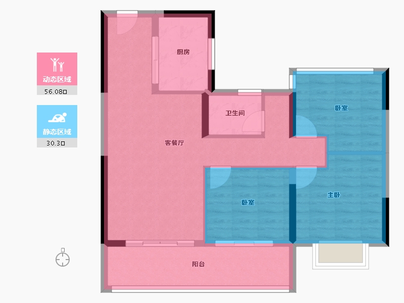 江苏省-泰州市-金通绿城春晓江南桃李春风-77.60-户型库-动静分区