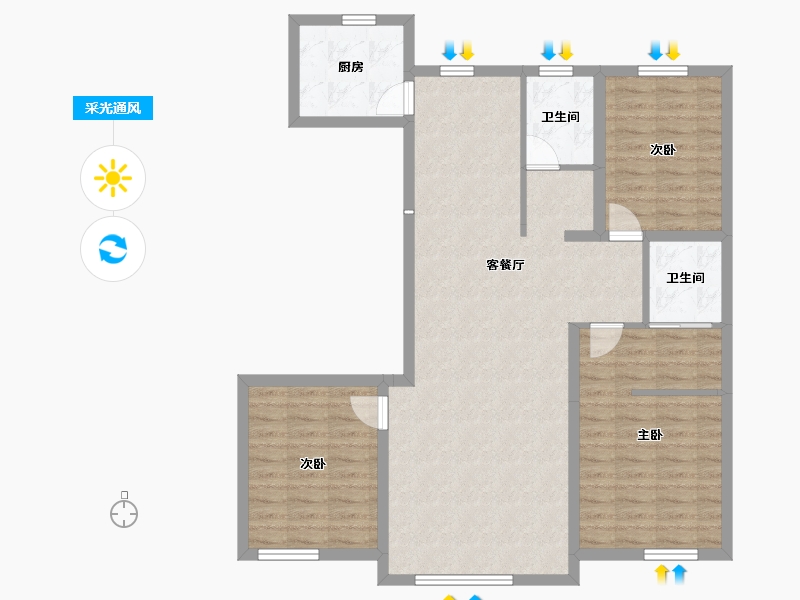 内蒙古自治区-包头市-都市庭苑-99.74-户型库-采光通风