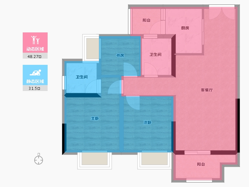 重庆-重庆市-武汉城建电建地产洺悦国际-70.24-户型库-动静分区