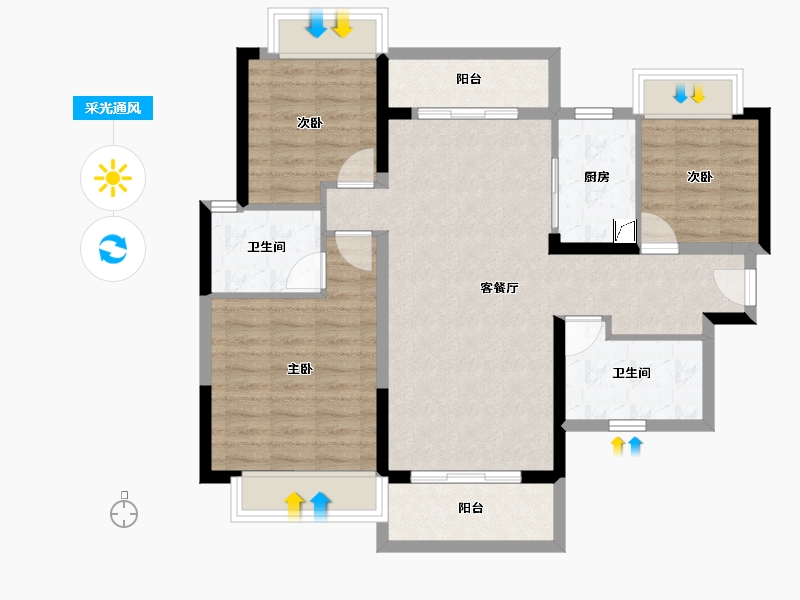 广东省-惠州市-惠阳雅居乐花园-87.56-户型库-采光通风