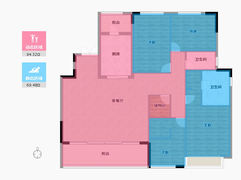 重庆-重庆市-荣安柳岸潮鸣-150.18-户型库-动静分区