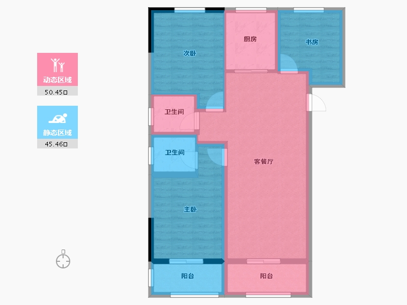 甘肃省-平凉市-崇信县芮溪文园B区住宅小区-85.40-户型库-动静分区