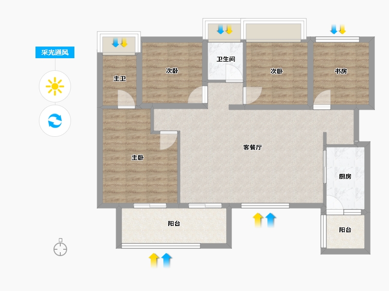 四川省-成都市-凤溪院子-93.65-户型库-采光通风