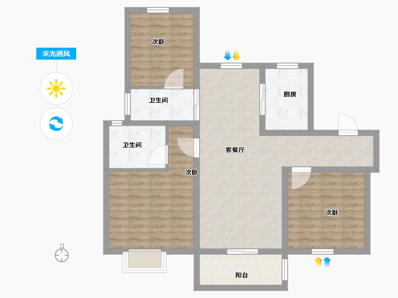 河南省-驻马店市-确山碧桂园-93.06-户型库-采光通风