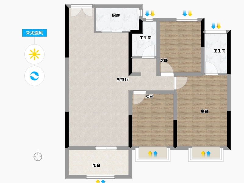 河南省-驻马店市-鹏宇迎宾府-104.40-户型库-采光通风