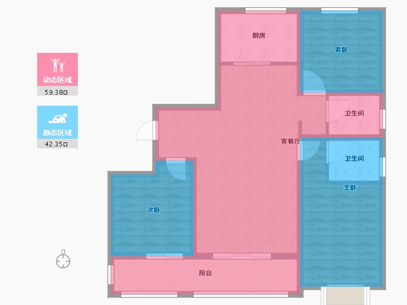 甘肃省-平凉市-崇信县芮溪文园B区住宅小区-90.81-户型库-动静分区