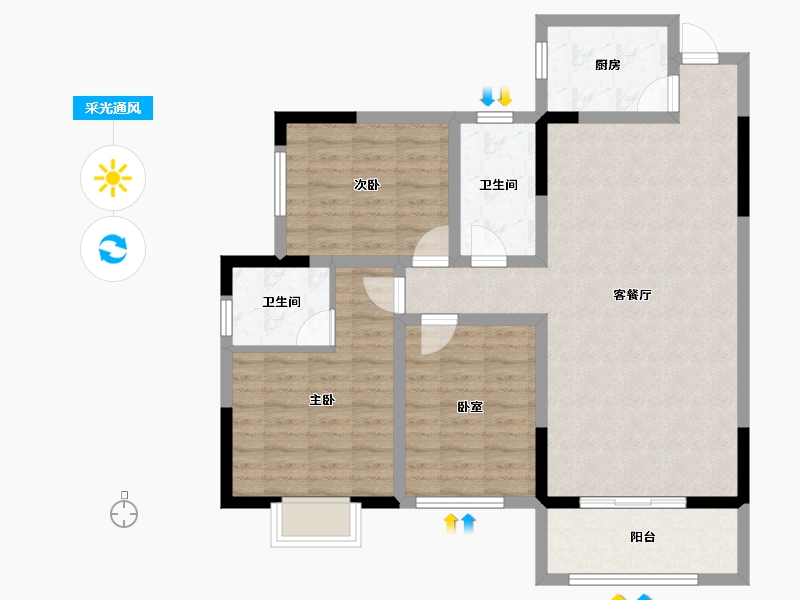 河南省-洛阳市-山水雅居-94.62-户型库-采光通风