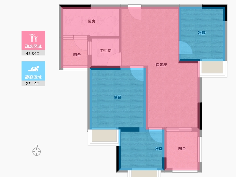 重庆-重庆市-金辉彩湖云璟-61.07-户型库-动静分区