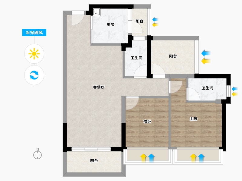 广东省-惠州市-龙光玖榕府-72.85-户型库-采光通风