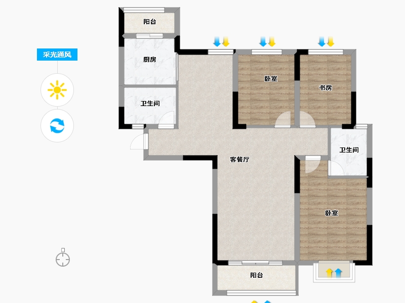 河南省-洛阳市-文兴书苑-99.85-户型库-采光通风