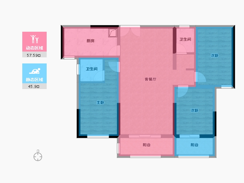 甘肃省-平凉市-泰丰茗庭二期A区-91.48-户型库-动静分区