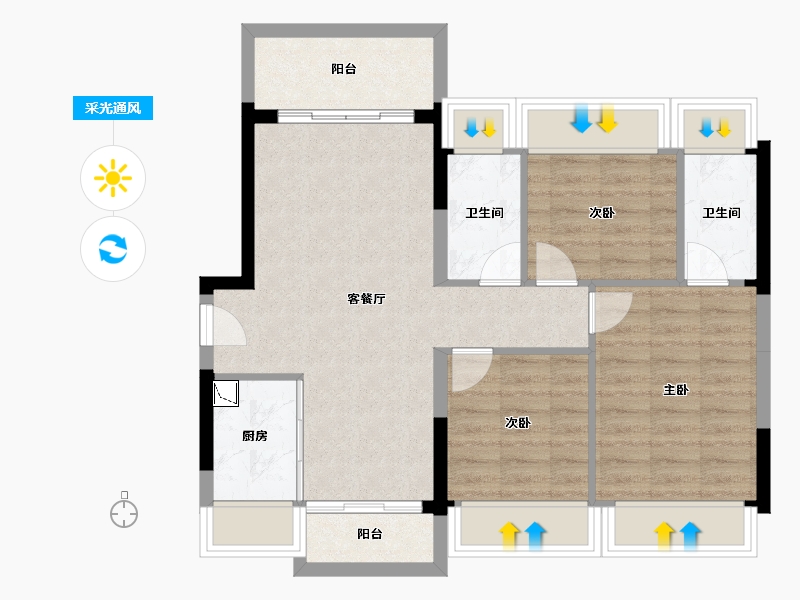 广东省-惠州市-龙光玖瑞府-74.82-户型库-采光通风