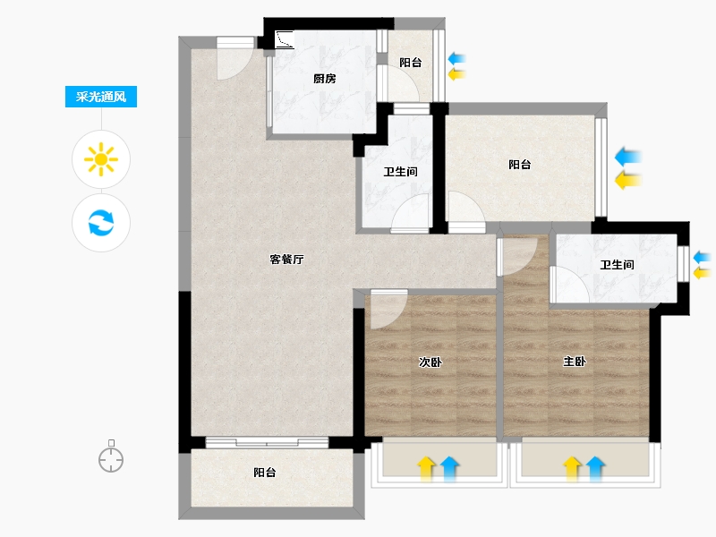 广东省-惠州市-龙光玖瑞府-74.18-户型库-采光通风