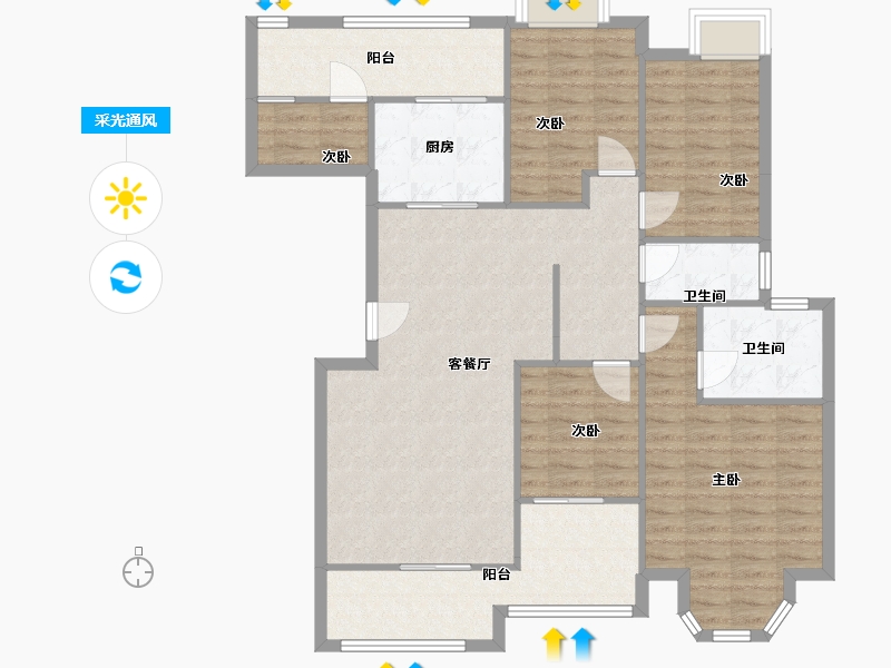 广东省-江门市-珠江帝景湾-128.43-户型库-采光通风