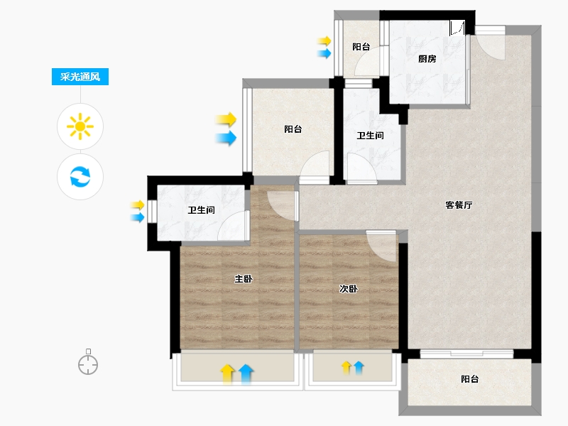 广东省-惠州市-龙光玖瑞府-68.60-户型库-采光通风