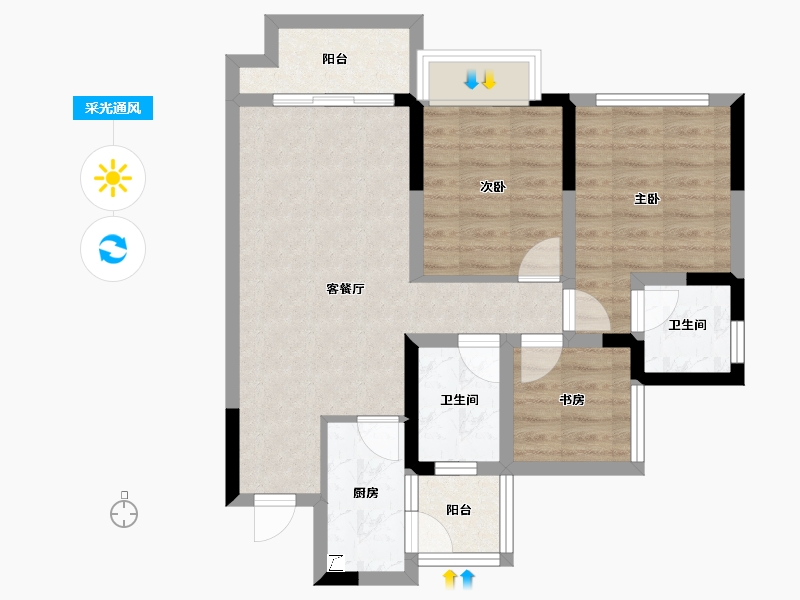 四川省-宜宾市-绿地宜宾城际空间站-66.16-户型库-采光通风