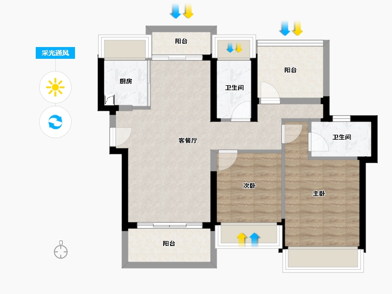 广东省-惠州市-龙光玖瑞府-74.22-户型库-采光通风