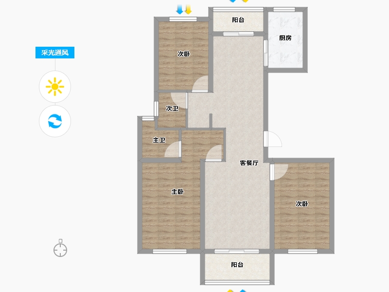 江苏省-镇江市-天怡·南郡-102.99-户型库-采光通风