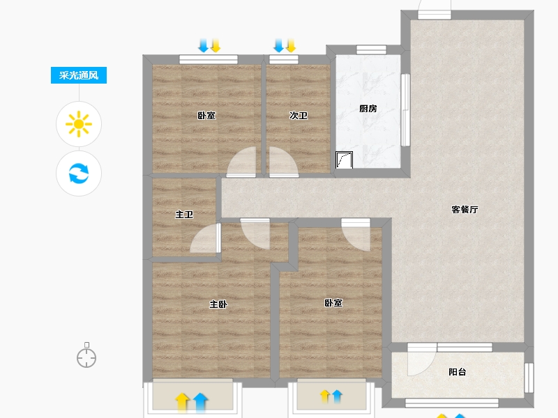 山东省-潍坊市-融创融公馆-84.39-户型库-采光通风