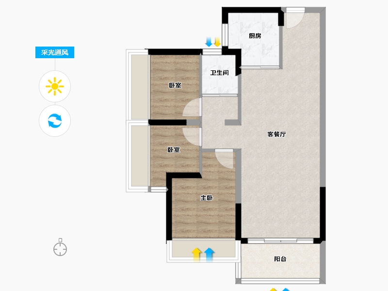 广东省-惠州市-碧桂园南站新城-68.00-户型库-采光通风