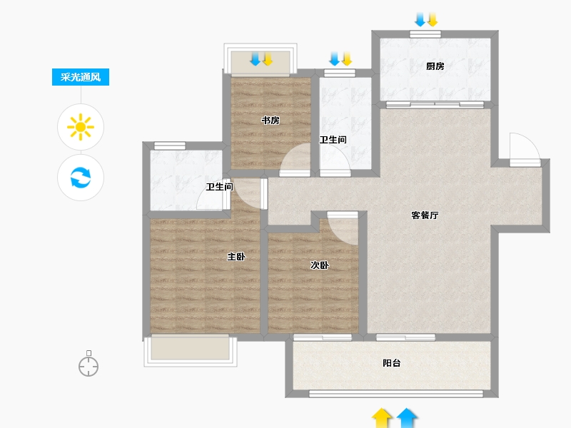 江苏省-宿迁市-融创黄河映-100.80-户型库-采光通风