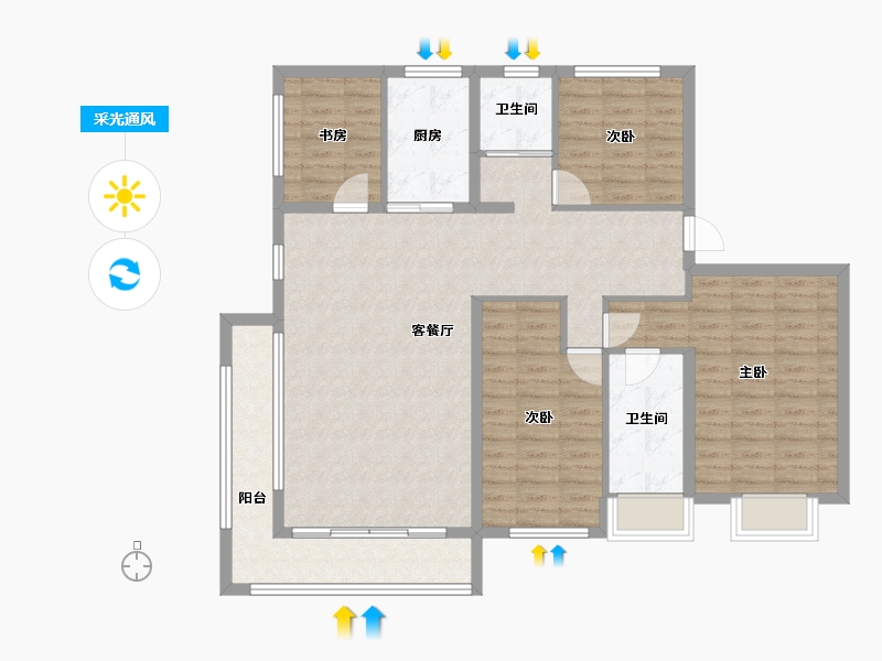 河南省-洛阳市-碧桂园玖玺台-114.14-户型库-采光通风