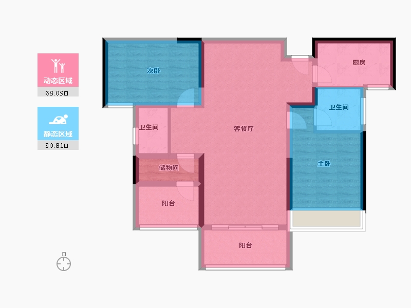 湖南省-湘潭市-天元海棠印象-88.00-户型库-动静分区