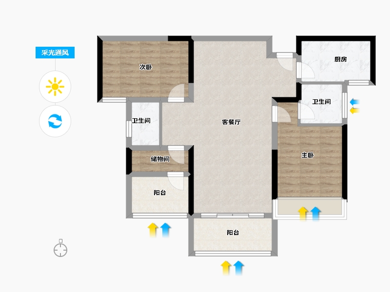 湖南省-湘潭市-天元海棠印象-88.00-户型库-采光通风