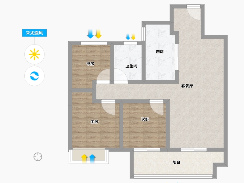 江苏省-宿迁市-融创黄河映-84.81-户型库-采光通风