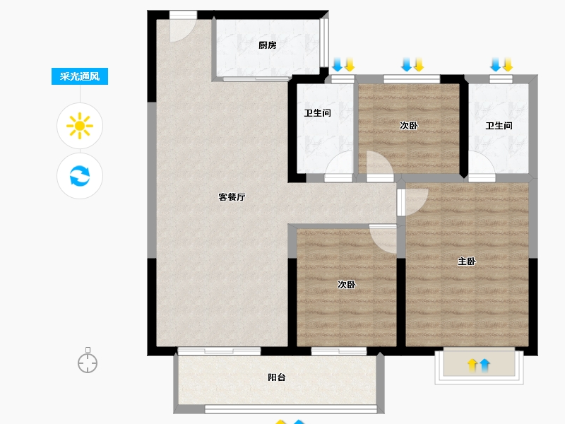 河南省-洛阳市-蓝光钰泷府-93.05-户型库-采光通风