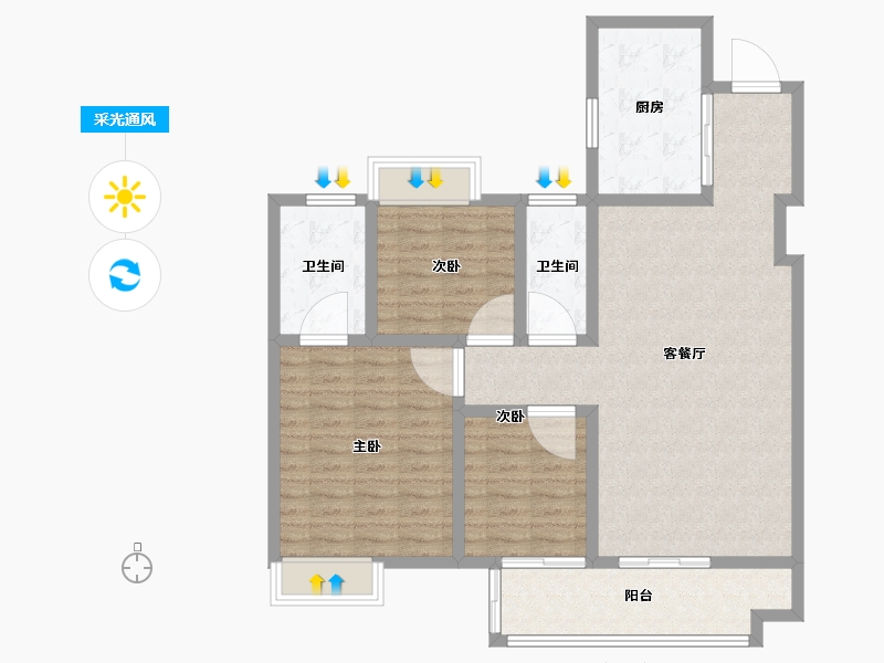 江苏省-宿迁市-融创时代未来城-104.00-户型库-采光通风