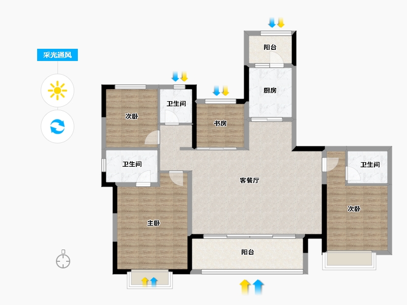 河南省-洛阳市-蓝光钰泷府-128.19-户型库-采光通风