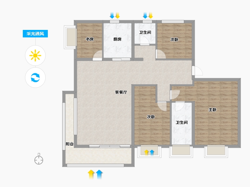 河南省-洛阳市-碧桂园玖玺台-124.84-户型库-采光通风