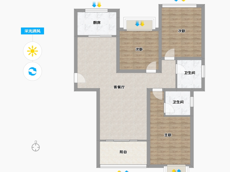 湖南省-湘潭市-天元海棠印象-93.28-户型库-采光通风