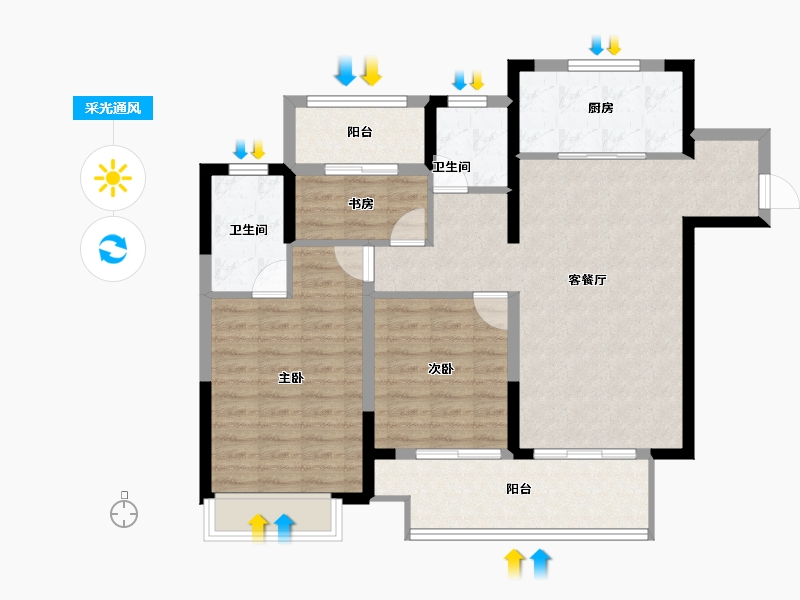 河南省-洛阳市-绿都凤启开元-94.77-户型库-采光通风