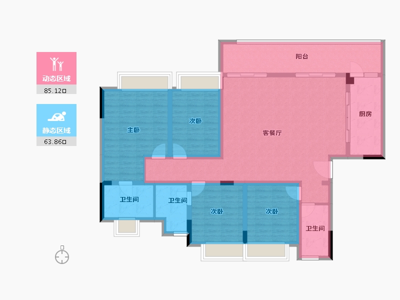 重庆-重庆市-两江曲院风荷-133.89-户型库-动静分区