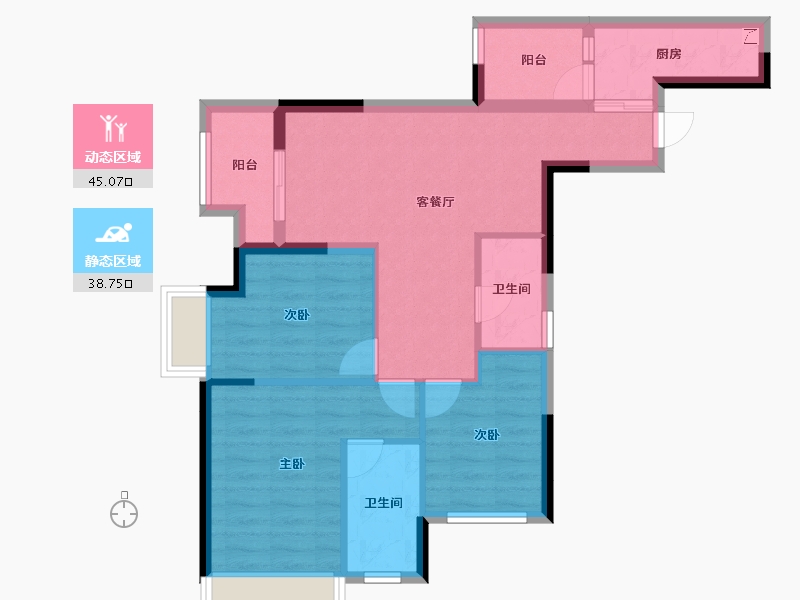 重庆-重庆市-新城春山拾鸣-74.12-户型库-动静分区