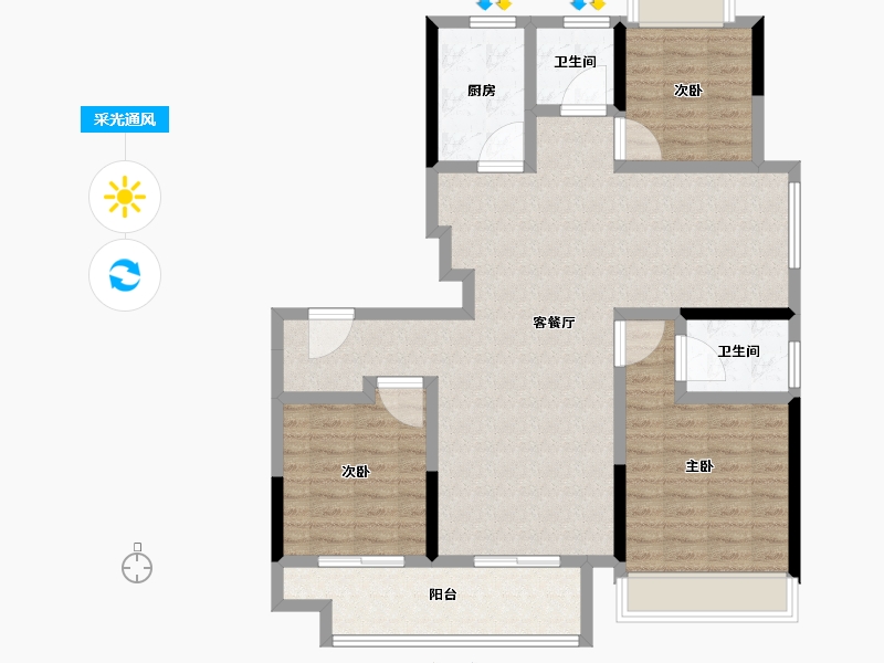 江苏省-宿迁市-融创黄河映-106.40-户型库-采光通风