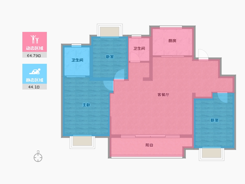 江苏省-镇江市-万科翡翠公园-98.40-户型库-动静分区