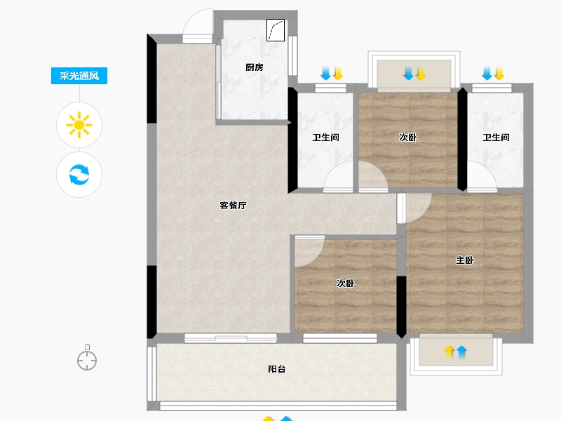 湖北省-襄阳市-嘉地利达璞园-72.00-户型库-采光通风