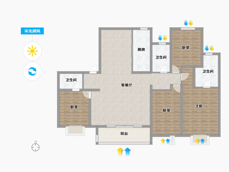 江苏省-镇江市-扬中吾悦广场·迎宾府-144.51-户型库-采光通风