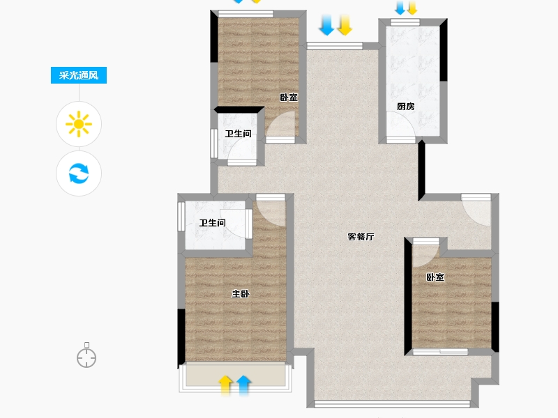 江苏省-宿迁市-融创黄河映-105.60-户型库-采光通风