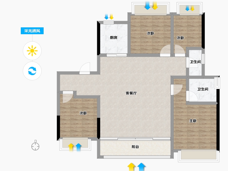 江苏省-宿迁市-融创黄河映-114.40-户型库-采光通风