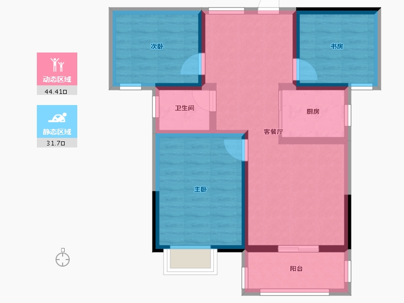 甘肃省-平凉市-崇信县芮溪文园B区住宅小区-66.74-户型库-动静分区