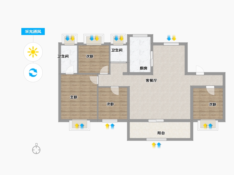 河南省-驻马店市-确山碧桂园-108.82-户型库-采光通风