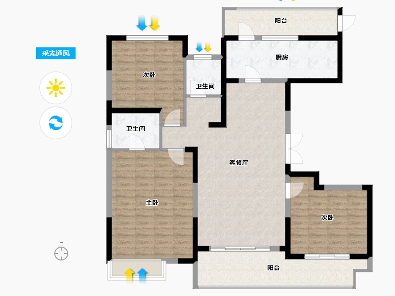 河南省-洛阳市-建业龙城-125.52-户型库-采光通风