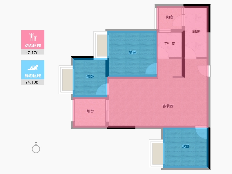 重庆-重庆市-金辉彩湖云璟-64.42-户型库-动静分区