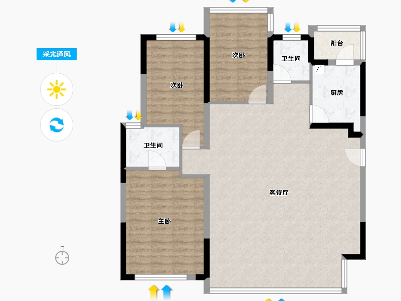 四川省-成都市-华润置地静安府-105.12-户型库-采光通风