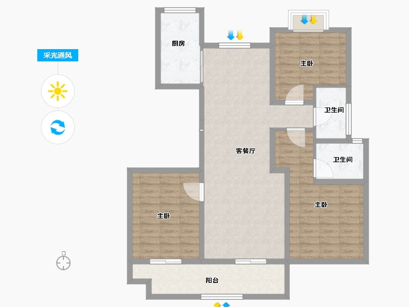 河南省-驻马店市-伟汇汝意府-107.20-户型库-采光通风