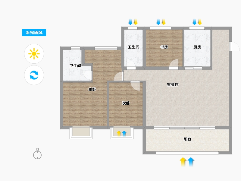 河南省-洛阳市-碧桂园玖玺台-116.87-户型库-采光通风